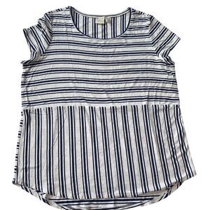 Chico's Women's Striped Short Sleeve Top Size 3 Navy Cream Casual‎